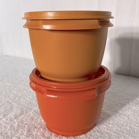 Vintage Tupperware Orange Yellow Servalier Stacking Bowls With Lids 4pcs - Picture 2 of 15